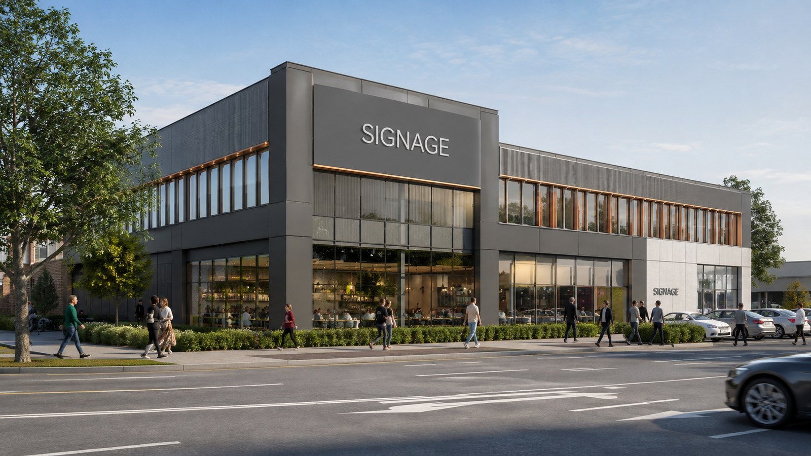 Demonstration commercial facade visualisation showing a modern building upgrade