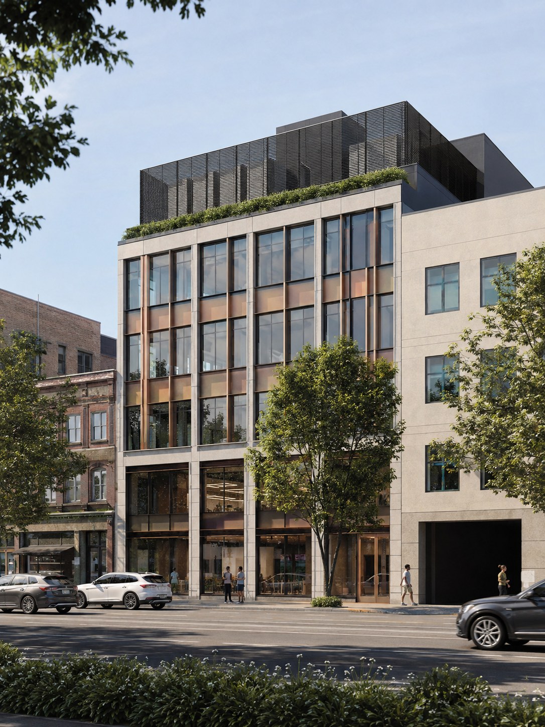 Demonstration development visualisation showing rooftop plant screening on an urban building